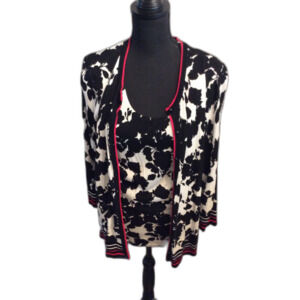 Covington Womens Sweater Set Black White Floral Top Cardigan Large XL